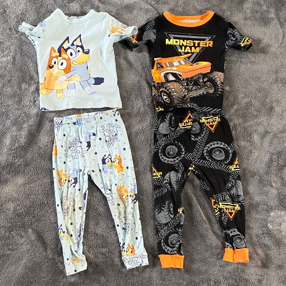 Bluey and Monster Jam Toddler Pajama Set both sets size 4T